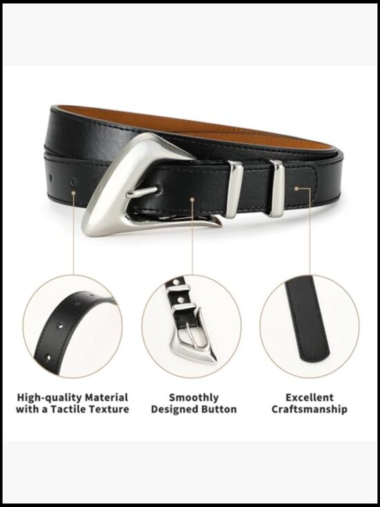 Faux Leather Belt with Silver Buckle for Women
